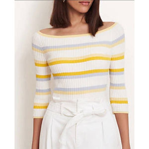 Ann Taylor Petite Stripe Ribbed Off the Shoulder Sweater